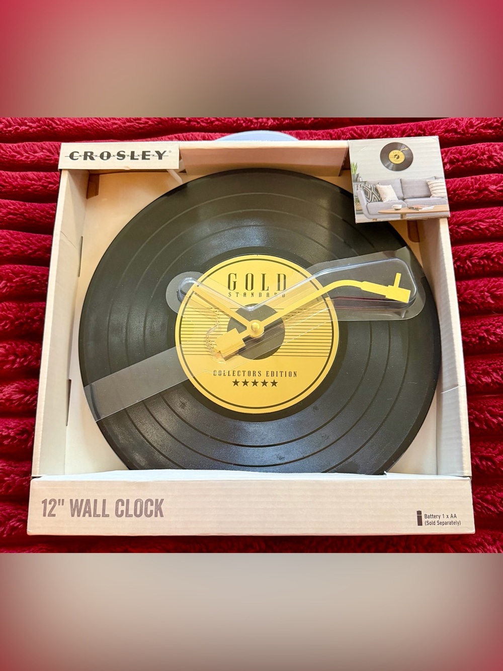 Crosley Black and Yellow Vinyl Record Tonearm Wall Clock